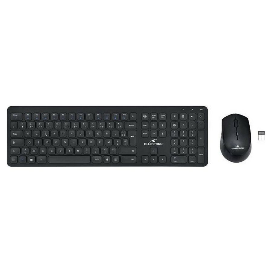 Tastatur og mus Bluestork Easy Slim AZERTY Sort Fransk image