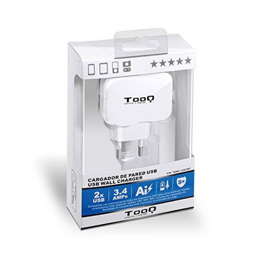 Vægoplader TooQ AATCAT0150 USB x 2 17W Hvid image