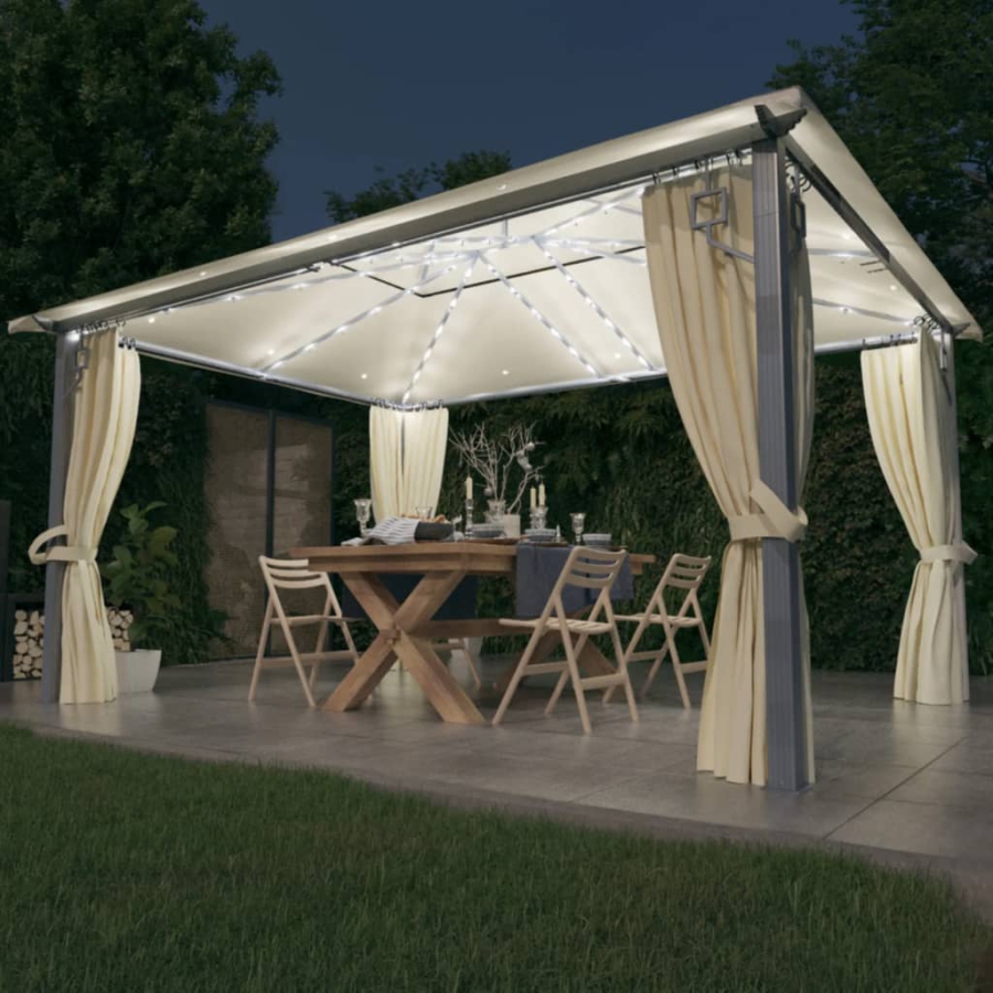 Pavillon Med Gardin + Led-Lyskæder 400X300 Cm Aluminium Creme image