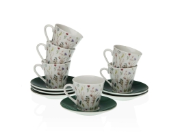 Set med kopper og underkopper Versa Sansa Porcelæn 5,8 x 6 x 5,8 cm Kaffe (12 Dele)