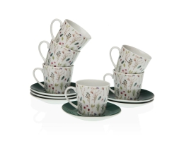 Set med kopper og underkopper Versa Sansa Porcelæn 9 x 14 x 14 cm 10,5 x 8 x 6 cm 14 x 14 x 2 cm Cvetlice The (12 Dele)