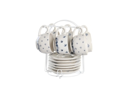 Set med kopper og underkopper DKD Home Decor Blå Hvid Metal Dolomite 180 ml 20 x 18 x 20 cm