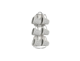 Set med kopper og underkopper DKD Home Decor Hvid Metal Stentøj 90 ml 8 x 6 x 6 cm 11 x 11 x 2 cm