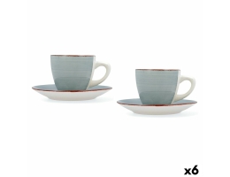 Set med kopper og underkopper Quid Vita Morning Blå Keramik (4 Dele) (6 enheder)