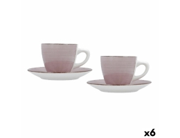 Set med kopper og underkopper Quid Vita Morning Pink Keramik (4 Dele) (6 enheder)