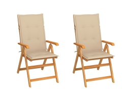Havestole 2 Stk. Med Beige Hynder Massivt Teaktræ 