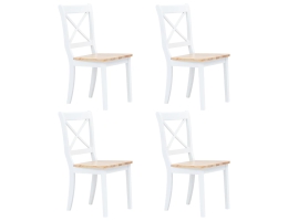 Spisebordsstole 4 Stk. Massivt Gummitræ Hvid Og Lyst Træ