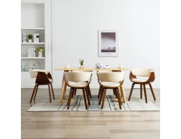 Spisebordsstole 6 Stk. Bøjet Træ Og Kunstlæder Cremefarvet 