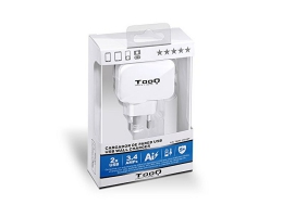 Vægoplader TooQ AATCAT0150 USB x 2 17W Hvid