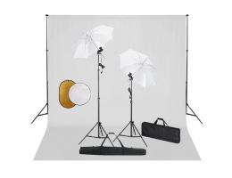 Fotostudieudstyr Med Lamper; Paraplyer; Baggrund Og Reflektor