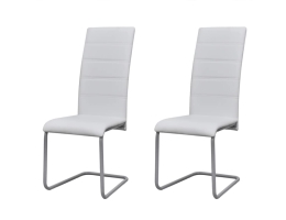 Spisebordsstole Med Cantilever 2 Stk. Kunstlæder Hvid