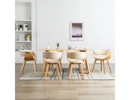 Spisebordsstole 6 Stk. Bøjet Træ Og Kunstlæder Cremefarvet 