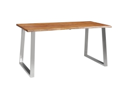 Spisebord 160 X 80 X 75 Cm Massivt Akacietræ Og Rustfrit Stål