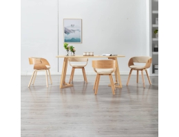 Spisebordsstole 4 Stk. Bøjet Træ Og Kunstlæder Cremefarvet 