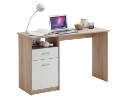 Fmd Skrivebord Med 1 Skuffe 123 X 50 X 76;5 Cm Egetræsfarve Og Hvid 