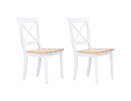 Spisebordsstole 2 Stk. Massivt Gummitræ Hvid Og Lyst Træ